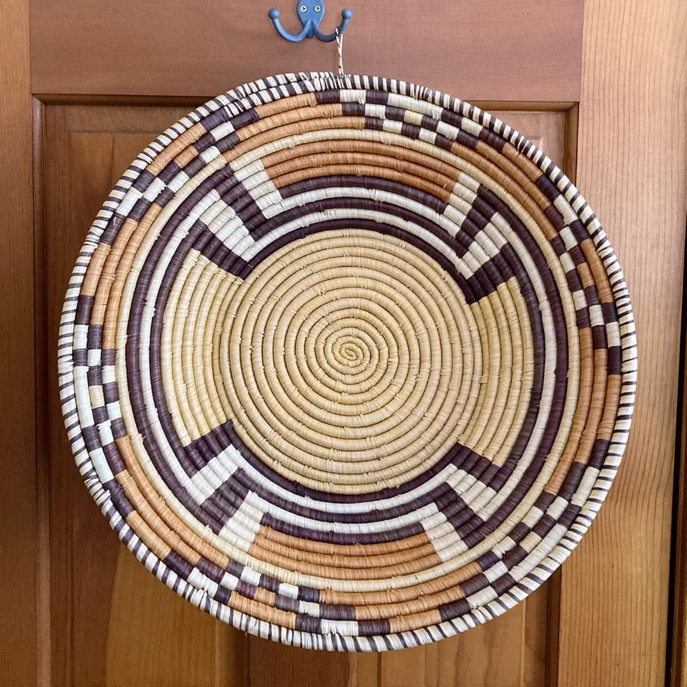 Vintage Large 18” African Handwoven Basket Wall Hanging Decor Geometric Design